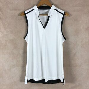 MAGGIE LANE Women's White/Black Sleeveless Sport Polo NEW XL